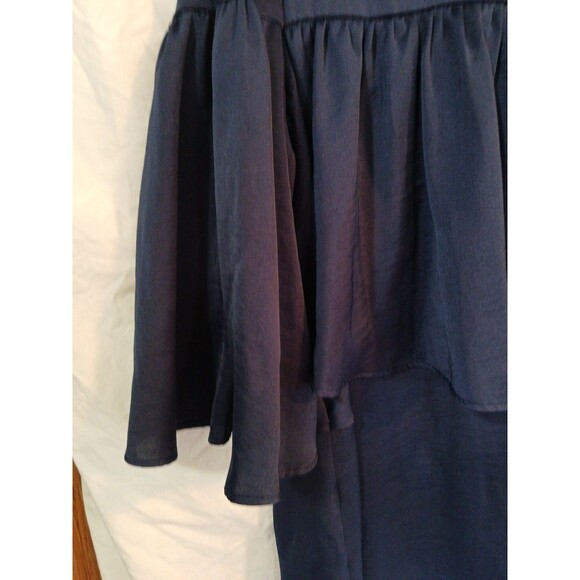 Jennifer Lopez Sheer-Ruffle Blouse -lined-3/4 Sleeve-Navy Blue-W/Large-Pullover - Picture 6 of 16